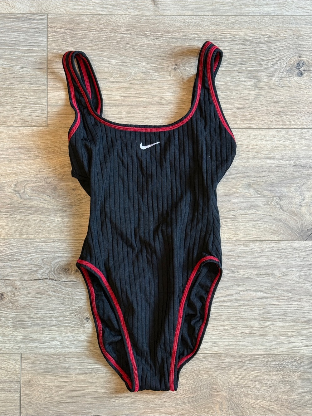 NIKE Vintage 90s Ribbed Tank Suit One Pc Swimsuit Black/Red Classic BAYWATCH Sz6